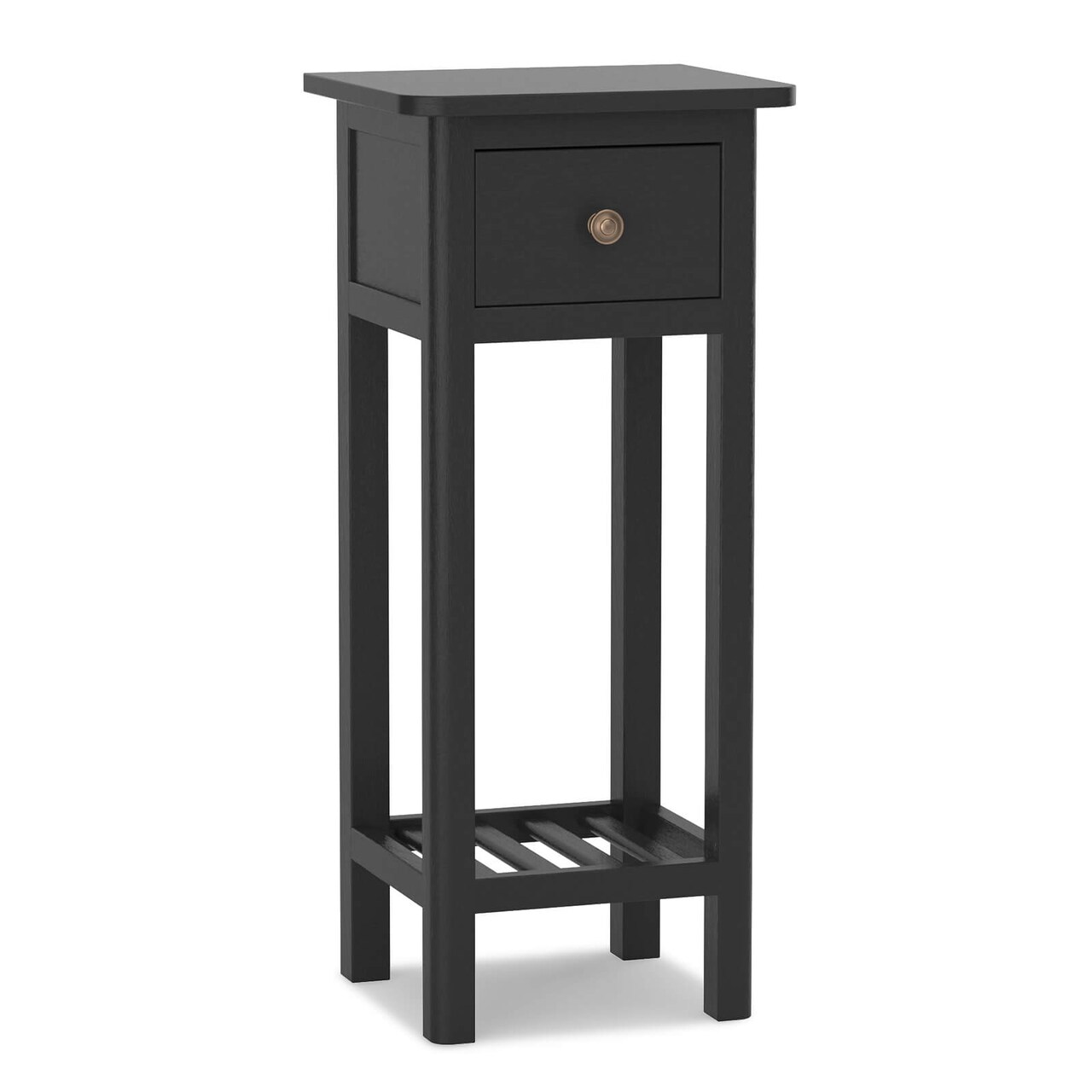 2 Tier Slim Rectangular Bedside Table Nightstand with Open Shelf and Small Drawer